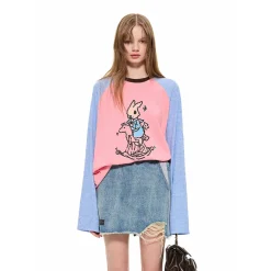 Alexia Sandra Trojan Rabbit Contrast Color Raglan L/S Tee Blue Pink