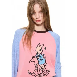 Alexia Sandra Trojan Rabbit Contrast Color Raglan L/S Tee Blue Pink