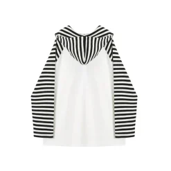 Andrea Martin Cat Printed Hooded Striped L/S Tee