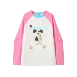 Andrea Martin Puppy Printed Raglan L/S Tee Pink