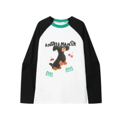 Andrea Martin Puppy Printed Raglan L/S Tee Black