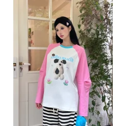 Andrea Martin Puppy Printed Raglan L/S Tee Pink