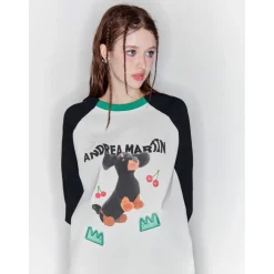 Andrea Martin Puppy Printed Raglan L/S Tee Black