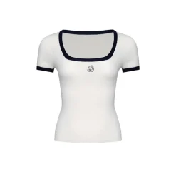 Ann Andelman Color Blocked Square Neck Knit Top White
