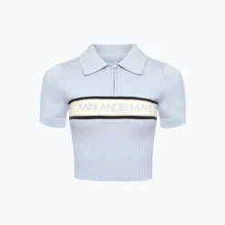 Ann Andelman Color Blocked Logo Knitted Short Polo Top Blue