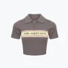 Ann Andelman Color Blocked Logo Knitted Short Polo Top Brown