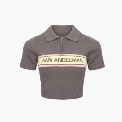 Ann Andelman Color Blocked Logo Knitted Short Polo Top Brown