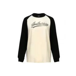 Ann Andelman Color Blocked Logo Print L/S Tee Black