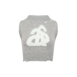 Ann Andelman Destroyed Knit Crop Vest Grey