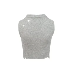 Ann Andelman Destroyed Knit Crop Vest Grey