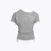 Ann Andelman Fake-2-Piece Patchwork Slim T-Shirt Gray