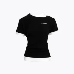 Ann Andelman Fake-2-Piece Patchwork Slim T-Shirt Black