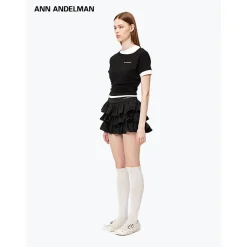 Ann Andelman Fake-2-Piece Patchwork Slim T-Shirt Black