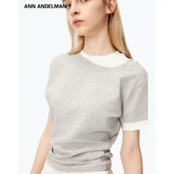 Ann Andelman Fake-2-Piece Patchwork Slim T-Shirt Gray