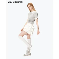 Ann Andelman Fake-2-Piece Patchwork Slim T-Shirt Gray