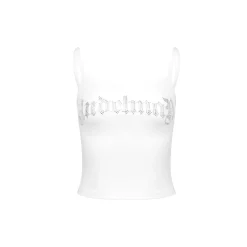 Ann Andelman Rhinestone Logo Tube Vest Top White