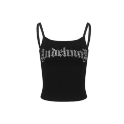 Ann Andelman Rhinestone Logo Tube Vest Top Black
