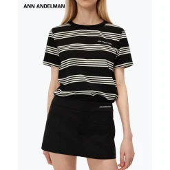 Ann Andelman Striped Logo T-Shirt Black