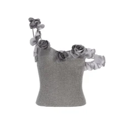 Arte Pura One Shoulder Knitted Floral Top Grey