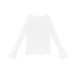 AsGony Blended Woolen Lace Edge Slim Knit Top White