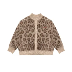 AsGony Blended Woolen Retro Leopard Knit Cardigan Brown