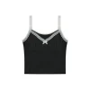 AsGony Bow Knot Lace Edge Patchwork Slip Vest Dark Grey