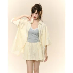 AsGony Bow Knot Lace Edge Patchwork Slip Vest Gray