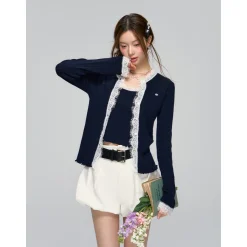 AsGony Casual Belt High Waist Bud Puffy Shorts White