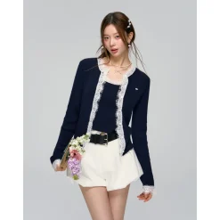AsGony Casual Belt High Waist Bud Puffy Shorts White