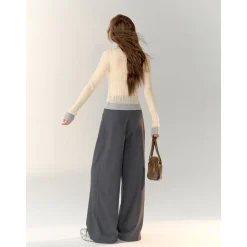 AsGony Color Blocked Fake-2-Piece Embroidery Slim Knit Top