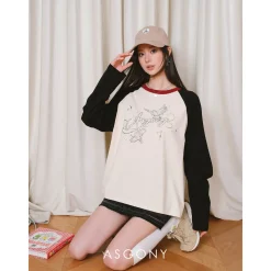AsGony Color Blocked Logo Printed Classic Top