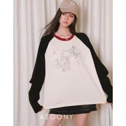 AsGony Color Blocked Logo Printed Classic Top