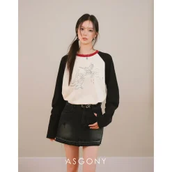 AsGony Color Blocked Logo Printed Classic Top