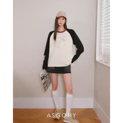 AsGony Color Blocked Logo Printed Classic Top