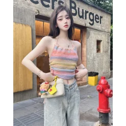 AsGony Colorful Striped Knit Halter Vest