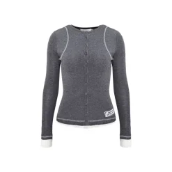 AsGony Contrast Color Fake-2-Piece Slim Knit Top Gray