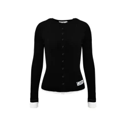 AsGony Contrast Color Fake-2-Piece Slim Knit Top Black