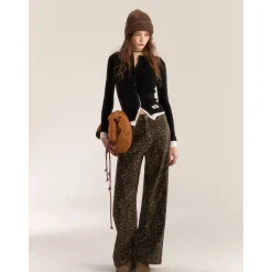 AsGony Contrast Color Fake-2-Piece Slim Knit Top Black