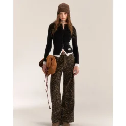 AsGony Contrast Color Fake-2-Piece Slim Knit Top Black