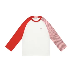 AsGony Contrast Color Striped Raglan L/S T-Shirt Red