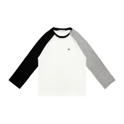 AsGony Contrast Color Striped Raglan L/S T-Shirt Black
