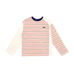 AsGony Contrast Color Striped Casual L/S T-Shirt Pink