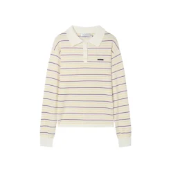 AsGony Contrast Color Striped Polo Knit Top Yellow