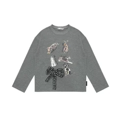 AsGony 3D Bow Knot Cartoon Casual L/S T-Shirt Gray