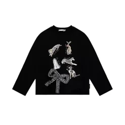 AsGony 3D Bow Knot Cartoon Casual L/S T-Shirt Black