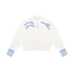 AsGony 3D Bow Knot Contrast Color Fake-2-Piece Casual Sweater