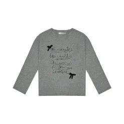 AsGony 3D Bow Knot Printed Casual L/S T-Shirt Gray