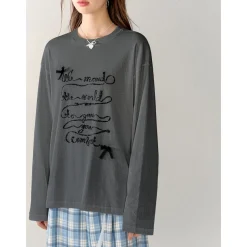 AsGony 3D Bow Knot Printed Casual L/S T-Shirt Gray