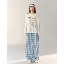 AsGony 3D Bow Knot Printed Casual L/S T-Shirt White