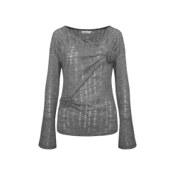 AsGony 3D Flower Hollow Cutting Knit Top Gray